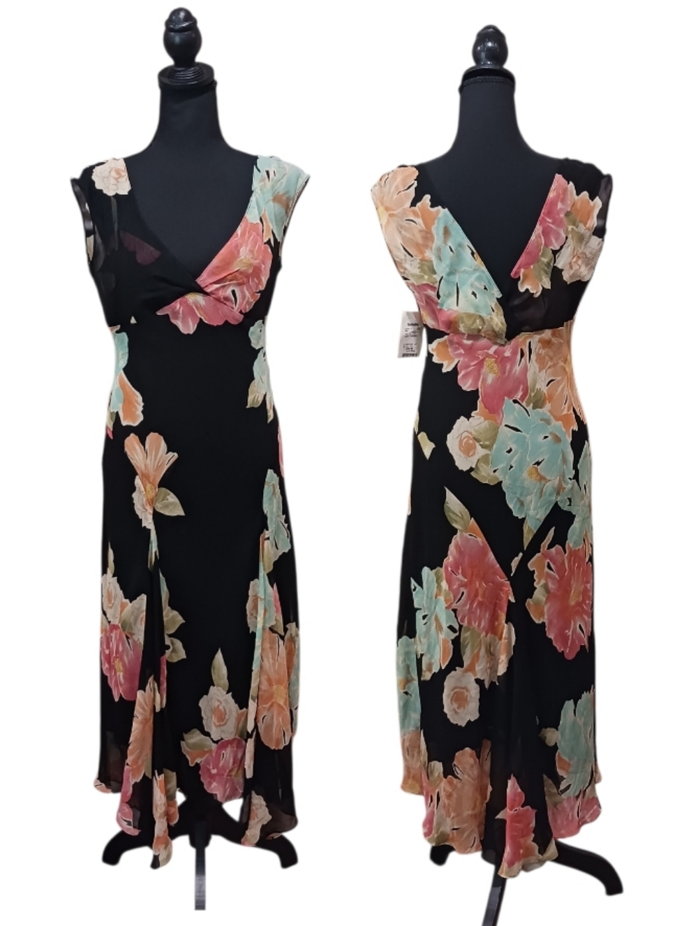 Vintage Jones New York Silk Chiffon Midi Slip Dress Floral